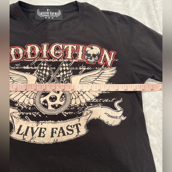 Addiction Black Graphic T-Shirt live fast die last motorcycle  racing - Picture 6 of 9